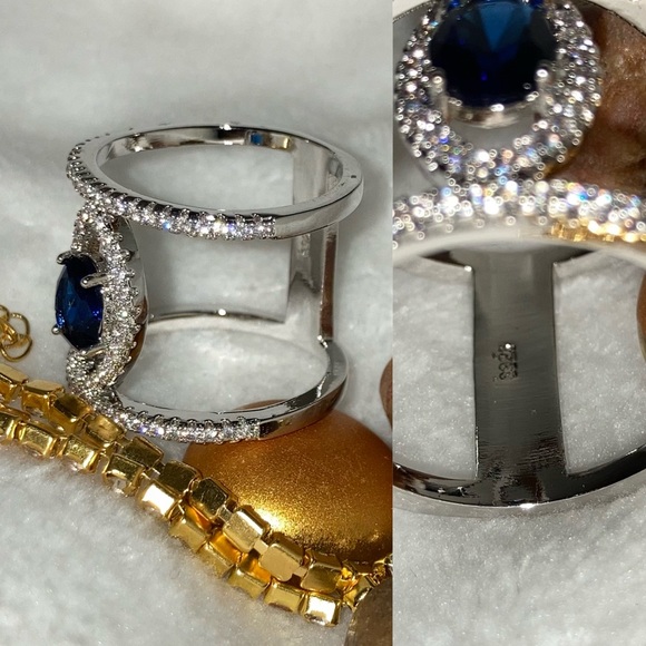 HOT Paved Double Band Geometric Marquise Halo Ring - Picture 8 of 10